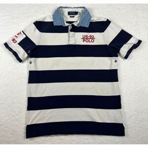 Polo Ralph Lauren Shirt Mens Medium CP RL 93 Regatta Nautical Sailing Rugby Blue